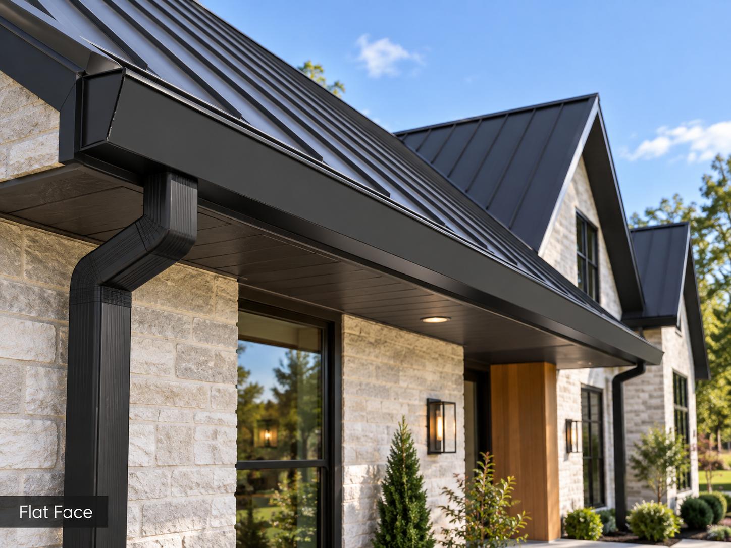 Flat Face gutter installed on a metal roof
