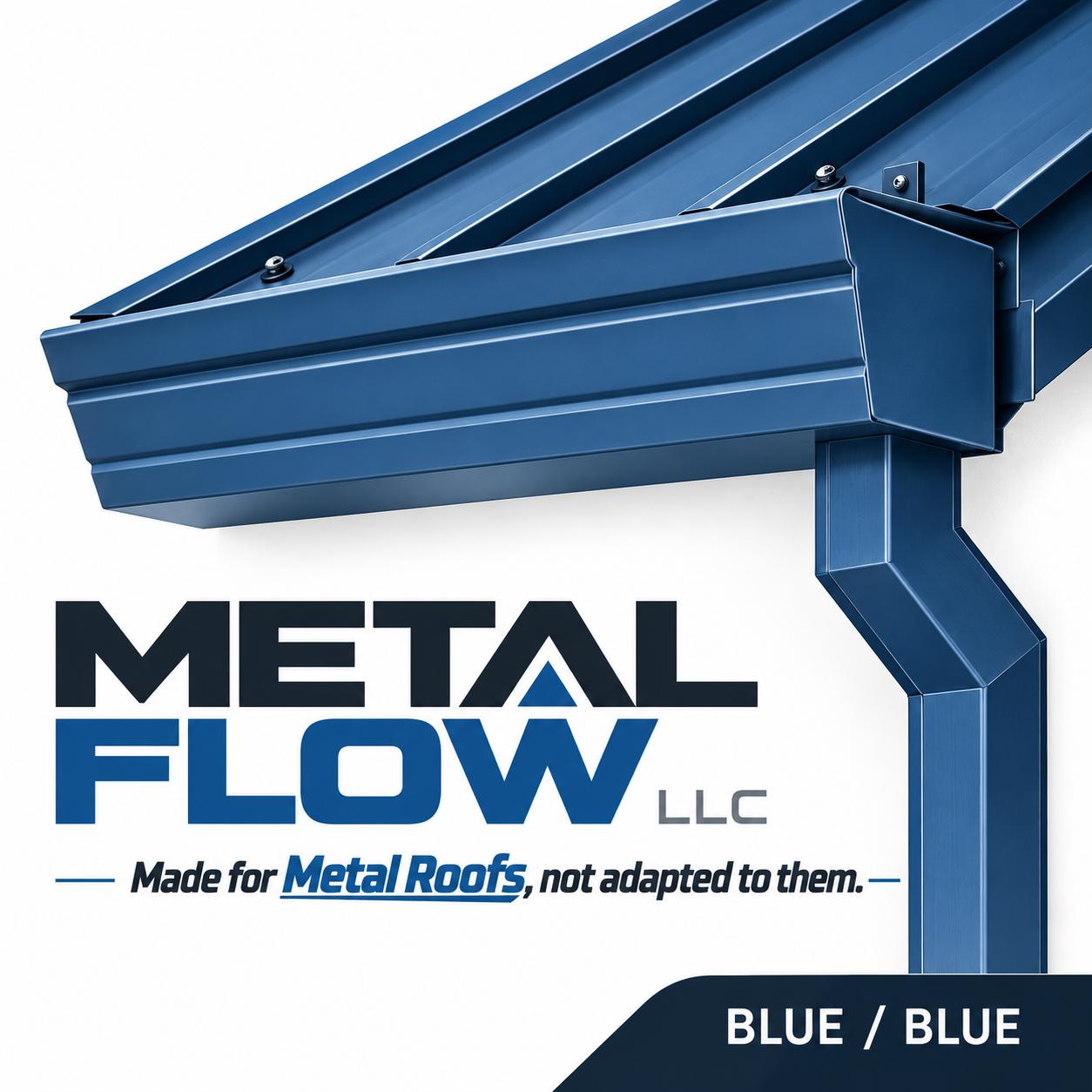 Blue metal roof and gutter combination